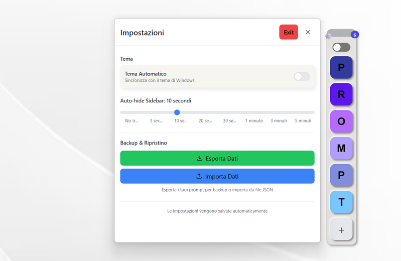 Import & Export dei prompt